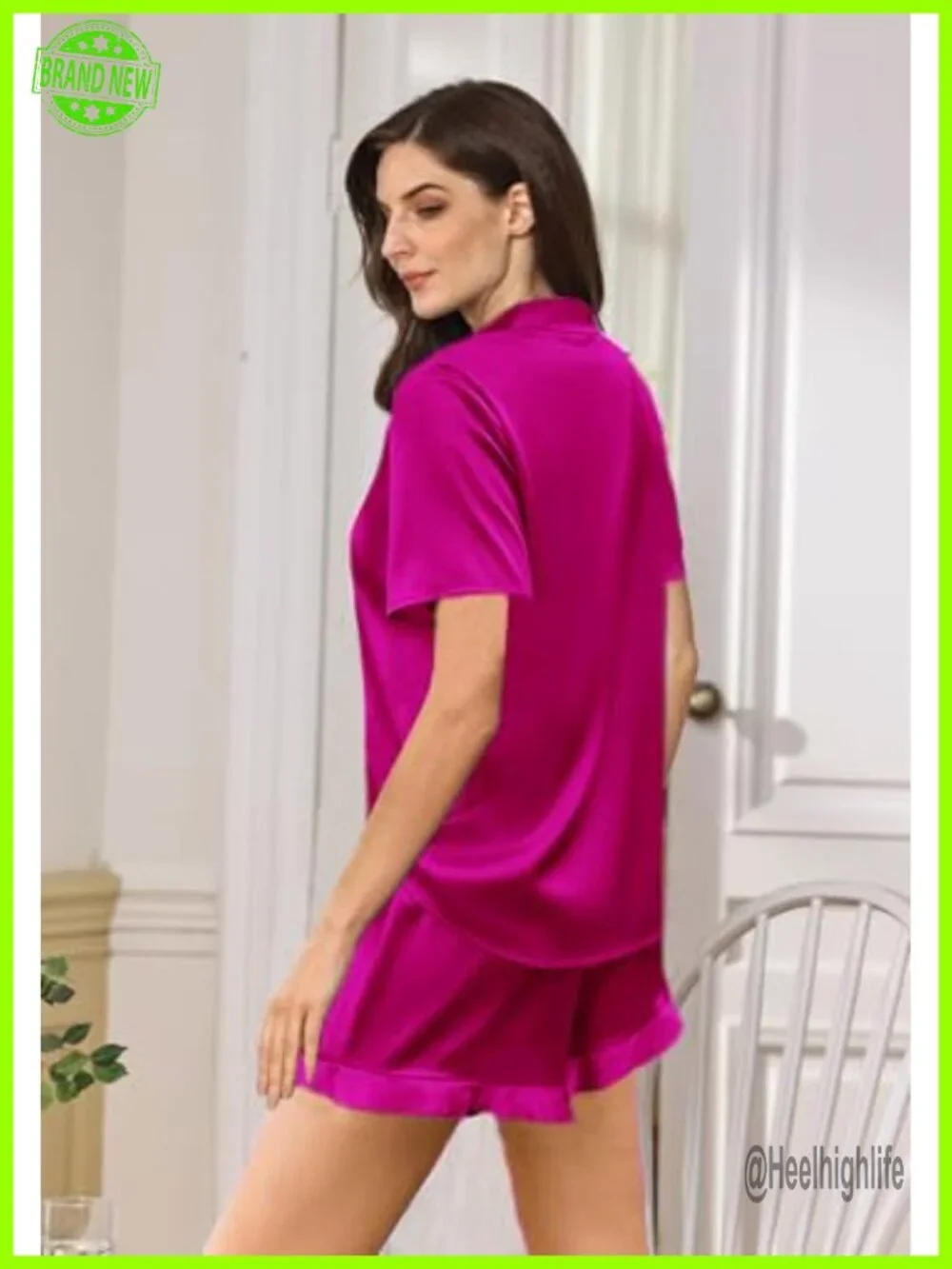 Womens 3Pcs Satin Pajamas Set Ruffle Camisole Sleepwear Pj Sets